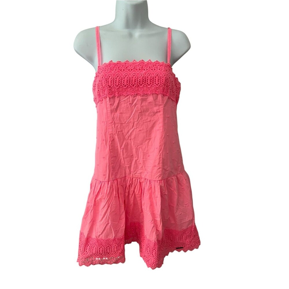 Rare Y2K Abercrombie & Fitch Pink Lace Trim Mini Dress NWT Spaghetti Strap